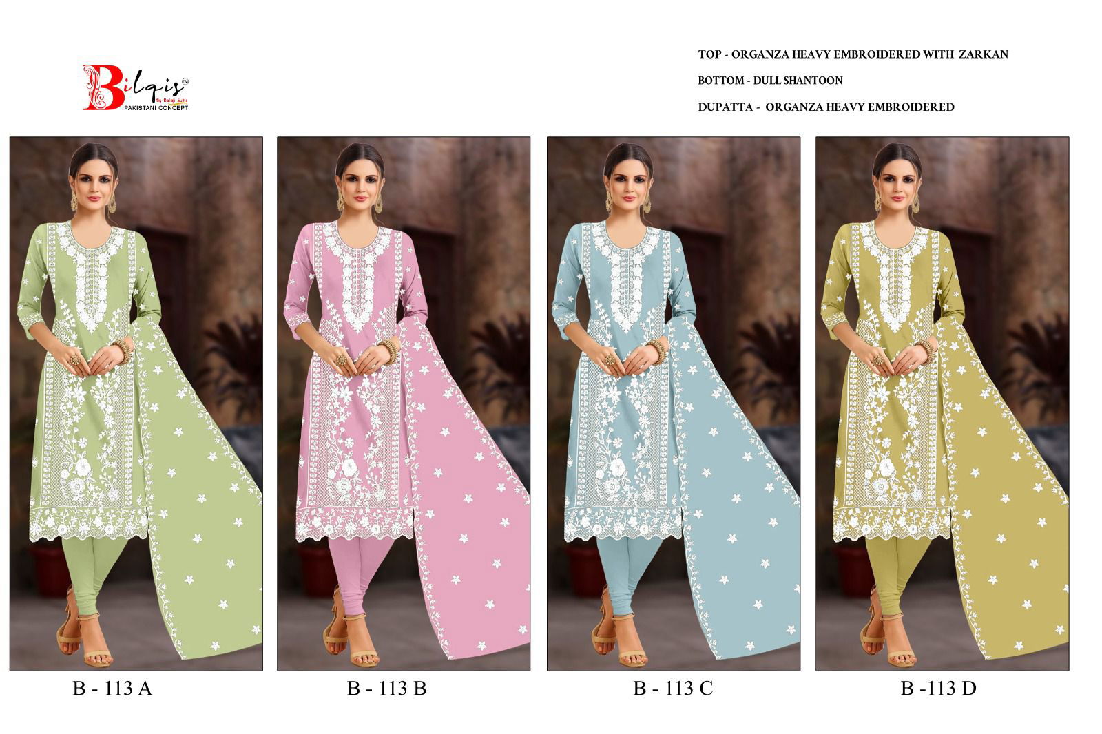 Bilqis B 113 A To D Pakistani Salwar Kameez Wholesalers In Delhi